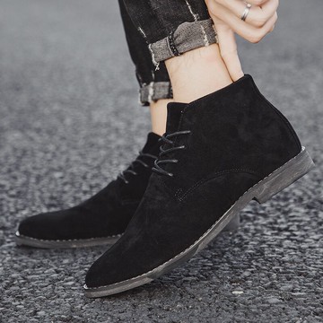 馬丁靴男秋季高幫皮鞋翻毛磨砂韓版潮流英倫風復古中幫工裝鞋