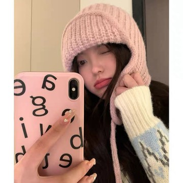 特賣🎀【店鋪熱銷】冬日氛圍感ins韓係針織毛綫帽女秋冬季保暖護耳飛行帽滑雪雷鋒帽 冬天護耳加厚保暖飛行帽 懞古羊羔毛雪地
