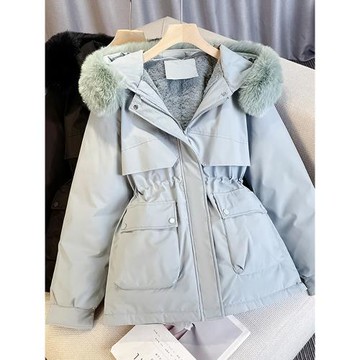 棉服女2024新款冬季外套派克服連帽毛領羽絨棉衣短款加絨加厚棉襖