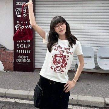 正肩短袖 美式短袖 美式復古短袖T恤 韓版上衣 夏季新款 正肩 t恤 修身上衣 辣 短袖上衣 短袖

