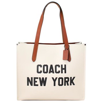 COACH CH765 品牌壓印LOGO字樣肩背大托特包.白