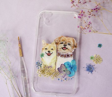 客製化手繪寵物押花手機殼 | 狗狗 北京犬,芝娃娃