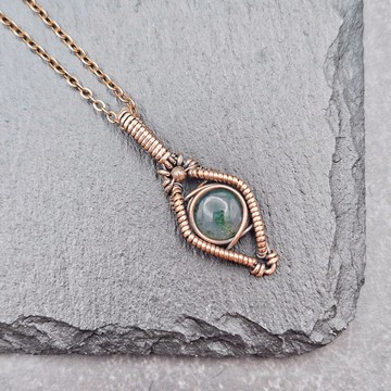 水草馬瑙 造舊銅線吊墜 金屬繞線