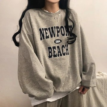 Vuja de 純棉圓領衛衣 大學t 薄衛衣 oversize 大學t 長袖 秋冬上衣 字母印花 潮流衣服 刷毛 衣服女
