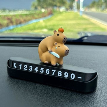 挪車號碼牌 車內號碼牌 臨時停車號碼牌卡皮巴拉可隱藏創意車載裝飾品擺件挪車牌男女可用