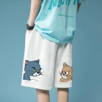 夏季日系動漫卡通休閑短褲男ins直筒寬松沙灘褲潮流運動五分褲子