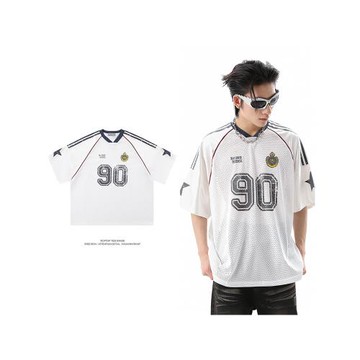 WH先生美式街頭t恤男女2024款夏季橄欖球球衣短袖寬松休閑上衣