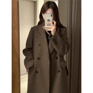 2025冬季新款赫本風毛呢外套女小個子中長款加厚韓系雙面呢子大衣
