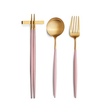 Cutipol 葡萄牙 GOA系列-粉紅霧金新三件餐具組-叉匙筷