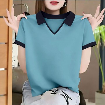 遮肉顯瘦POLO衫女 上衣 【2291#M-4XL/4色】polo領短袖T恤女休閒透氣遮肉顯瘦百搭上衣ins 女裝 上衣