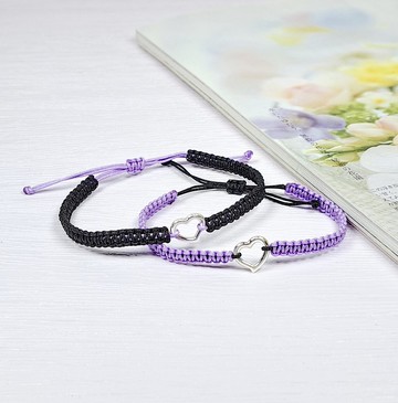 S999純銀心心情侶手繩 情侶手環 (套裝)【自選顏色】TBC002(L)