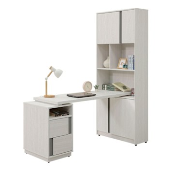 文創集 維斯5尺可伸縮四門二抽書桌＆書櫃組合-150-180x80x202cm免組