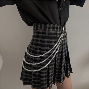 歐美嘻哈甜美ins朋克風褲子珍珠鏈條裝飾男女時尚褲鏈jk裙子配飾