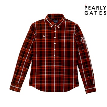 【ṔEARLY GATES】男款深棕色格紋保暖親膚襯衫式長袖POLO衫 JMTS61003