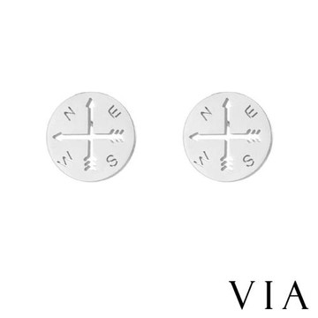 【VIA】個性系列 縷空箭頭指南針圓盤造型白鋼耳釘 造型耳釘 鋼色