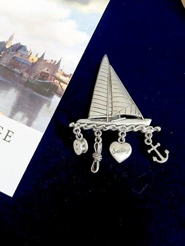 vintage jewelry  JJ  帆船吊飾 趣味藝術 別針 胸針