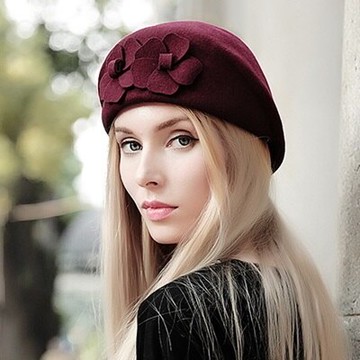 現貨+預購 貝雷帽 毛呢帽-優雅花朵純色復古女帽子6色72b28【獨家進口】【米蘭精品】