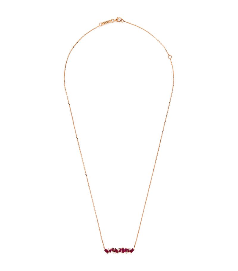Suzanne Kalan Rose Gold, Diamond And Ruby Fireworks Bar Necklace