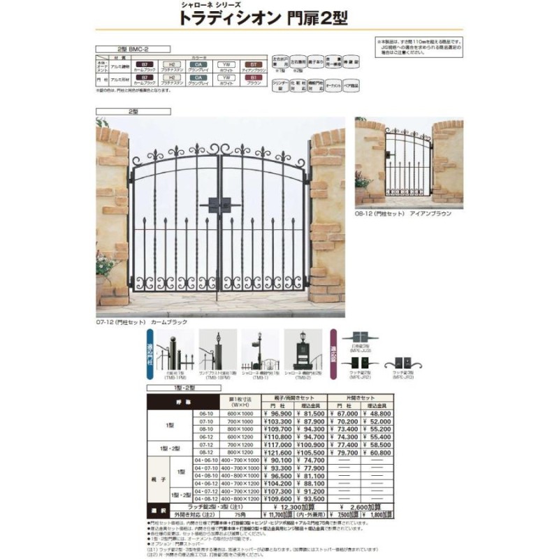 鋳物門扉 YKK YKKap シャローネ トラディシオン門扉2型 片開きセット