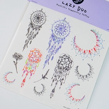 手繪水彩紋身貼紙迷你小捕夢網刺青簡約浪漫甜美粉紫粉紅月亮星球