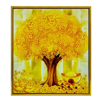 財神小舖 開運風水畫 黃金發財樹 象徵財富不斷生長  42 x 38 x 3cm
