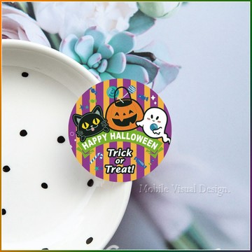 萬聖節貼紙 (HAPPY HALLOWEEN 糖果款) 4cm圓形 萬聖節禮物 禮品貼紙 封口貼紙 提袋貼紙 活動 禮贈