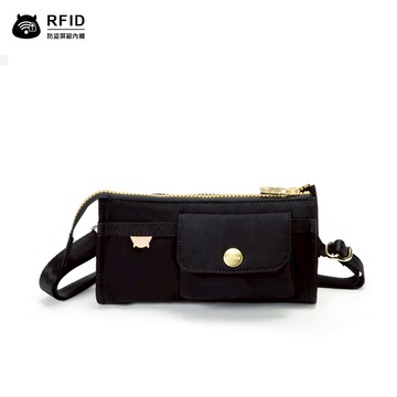 【satana】Soldier 長夾斜背包/多隔層斜肩包-亮黑色 (SOS2551)｜斜背包 側背包 腰包 長夾 隨身包