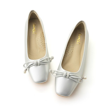 (特價品)水鑽珍珠蝴蝶結平底鞋 銀 FF13-6SR