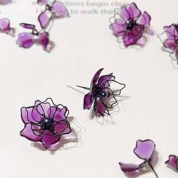 1KM 惡之花‧黑珍珠樹脂花耳環