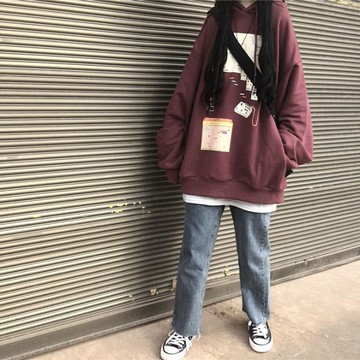 vintage衛衣女初秋薄款韓版ins潮慵懶寬松waitmore學生上衣服