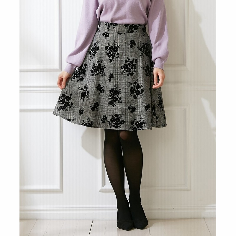 フロッキープリント グレンチェック柄フレアスカート 通販 Lineポイント最大1 0 Get Lineショッピング