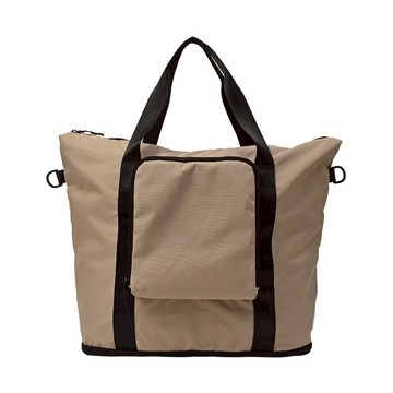 [鞋子/泳衣隔間+超級能裝] 日本KiU 371-911 米色 大容量防水摺疊旅行袋, 底部獨立層, 行李箱桿插袋