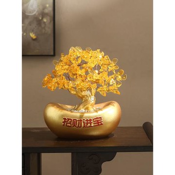 發財樹黃水晶辦公室招財進寶擺件酒柜裝飾品客廳玄關收銀臺搖錢樹