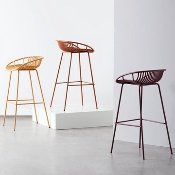 ❤限時免運❤   北歐鐵藝高腳凳時尚現代簡約家用黑色塑料吧凳白色吧檯椅鏤空吧椅  利南通