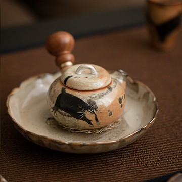 『百貨屋二號』創意復古志野貓嘟嘟側把壺泡茶壺功夫茶具家用陶瓷小茶壺手工單壺