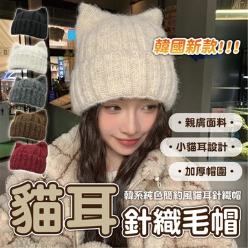 【貓耳針織毛帽】針織帽 毛帽 小惡魔針織帽 毛線帽 秋冬帽 賞雪帽 貓咪帽 毛帽 防寒帽 帽子 韓版毛帽 保暖帽 貓耳帽