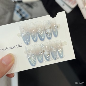 ✨Hannah✨『藍色海洋』長款夢幻海洋風度假重工設計感新款約會穿戴甲美甲純手工穿戴甲 79SF