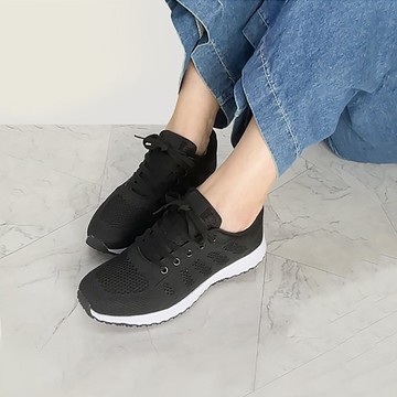 極簡飛織輕量透氣休閒鞋-黑/灰粉 1PLC020