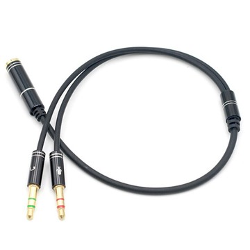 月陽加長版鍍金1母轉2公耳機加麥克風一分二音源轉接線分接線(kay)