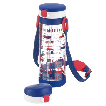 日本 Richell 利其爾 - 貝克街兩用冷水壺組450ml-車子街道圖案-藍