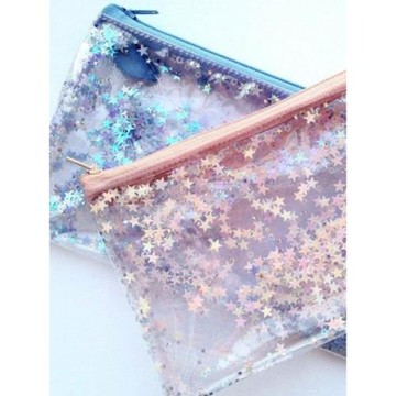 韓國創意可愛果凍色星星流沙洗漱化妝包透明防水便攜手拿包筆袋