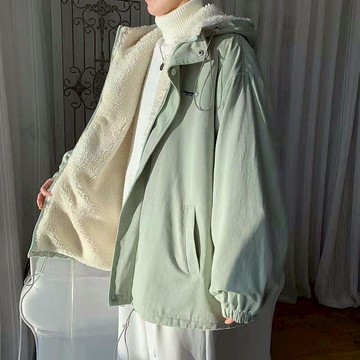 外套 鋪棉外套 連帽風衣 保暖外套 羔羊絨 刷毛 加厚 韓版 寬鬆 休閒 百搭 時尚 潮流 男生衣服 秋冬季