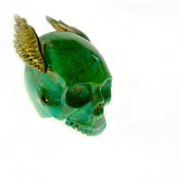 古銅色骷髏，帶綠銅色黃銅翼環，搖臂珠寶，骷髏珠寶，騎自行車的人珠寶