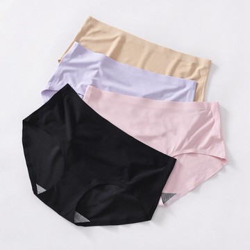 ！無痕冰絲透氣內褲棉襠女士中腰隱形三角內褲1入