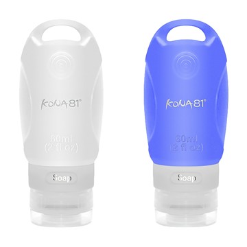 KONA81 酷吶81 T7 矽膠旅行瓶2件組 60ml  透明 + 藍色  1組