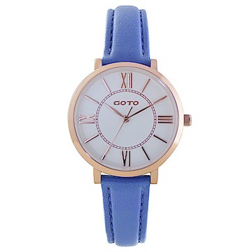 GOTO浪漫小資女精品時尚手錶-IP玫白x藍/33mm