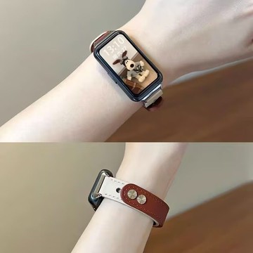 免運🔮適用華爲運動手環10/98錶帶皮質高級感個性NFC腕帶拼色磁吸針釦款防水錶帶 舒適透氣 不氧化 運動專用 錶帶