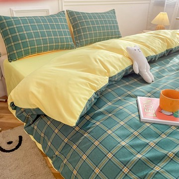 日式床上用品四件套格子床單被套學生宿舍單人三件套水洗棉4床笠3