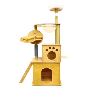 哈囉毛孩 豪華加大雙貓屋太空艙貓跳台(150cm)附貴妃躺枕(沙漠黃)  1個