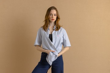 復古 Ralph Lauren 藍色 M 碼男士襯衫 7448